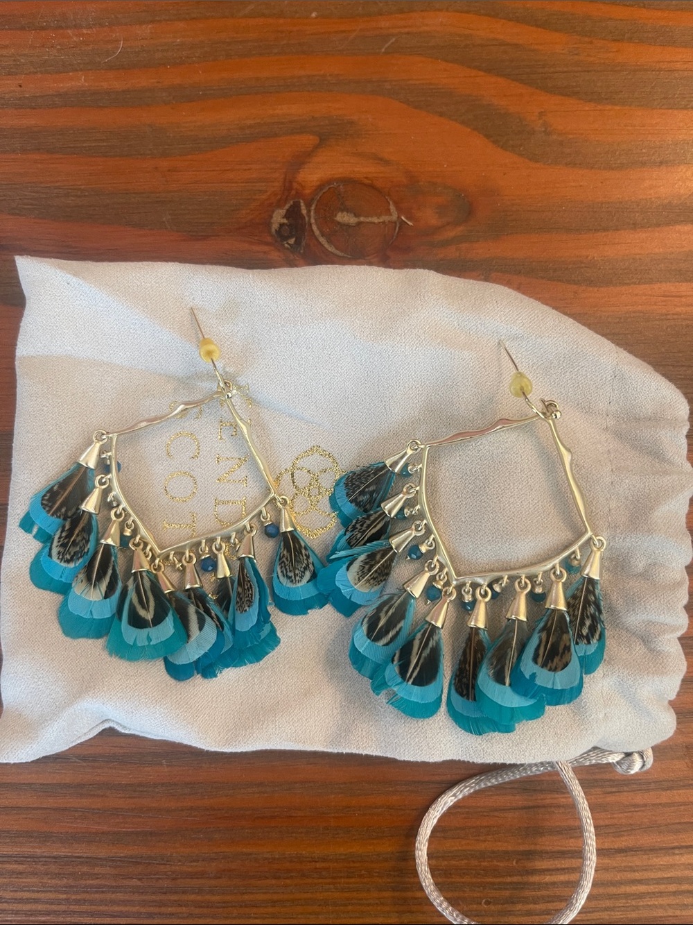 Kendra Scott Teal and Black Feather Fringe Hoop Earrings